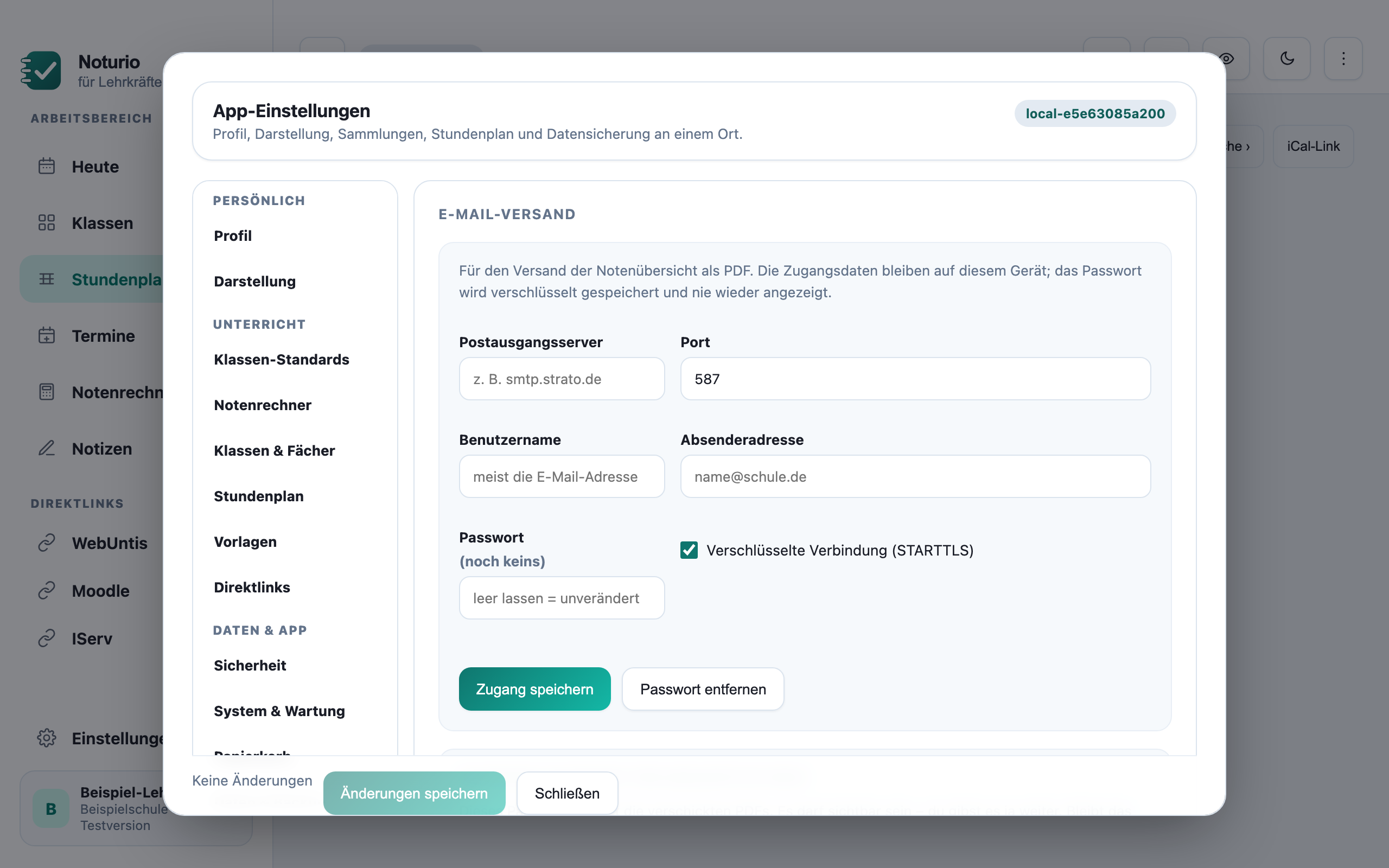 Einstellungen für den E-Mail-Versand