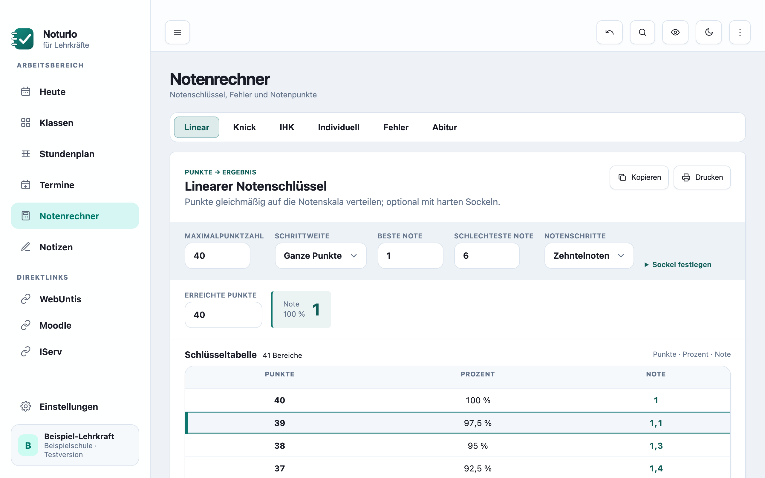 Notenschlüssel mit Ausgabeaktionen