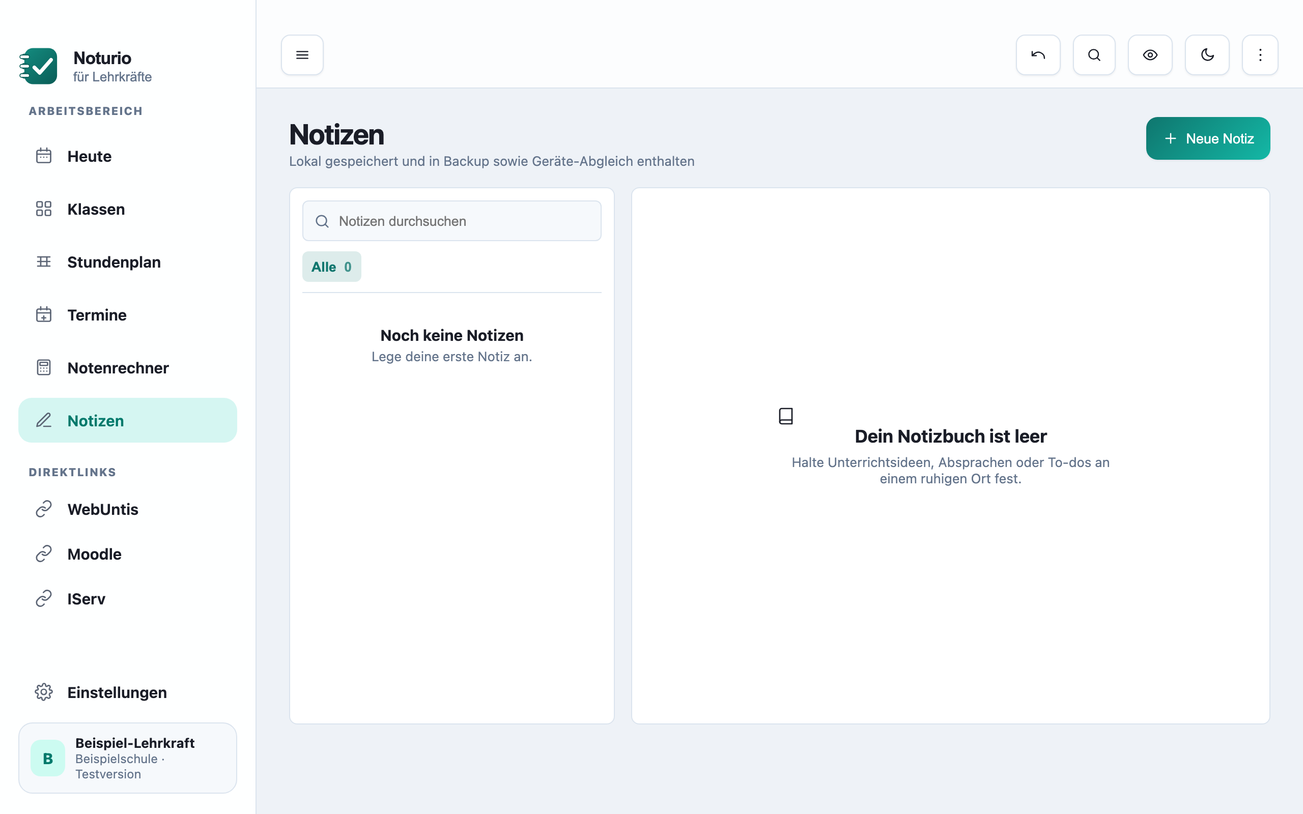 Der Notizen-Bereich