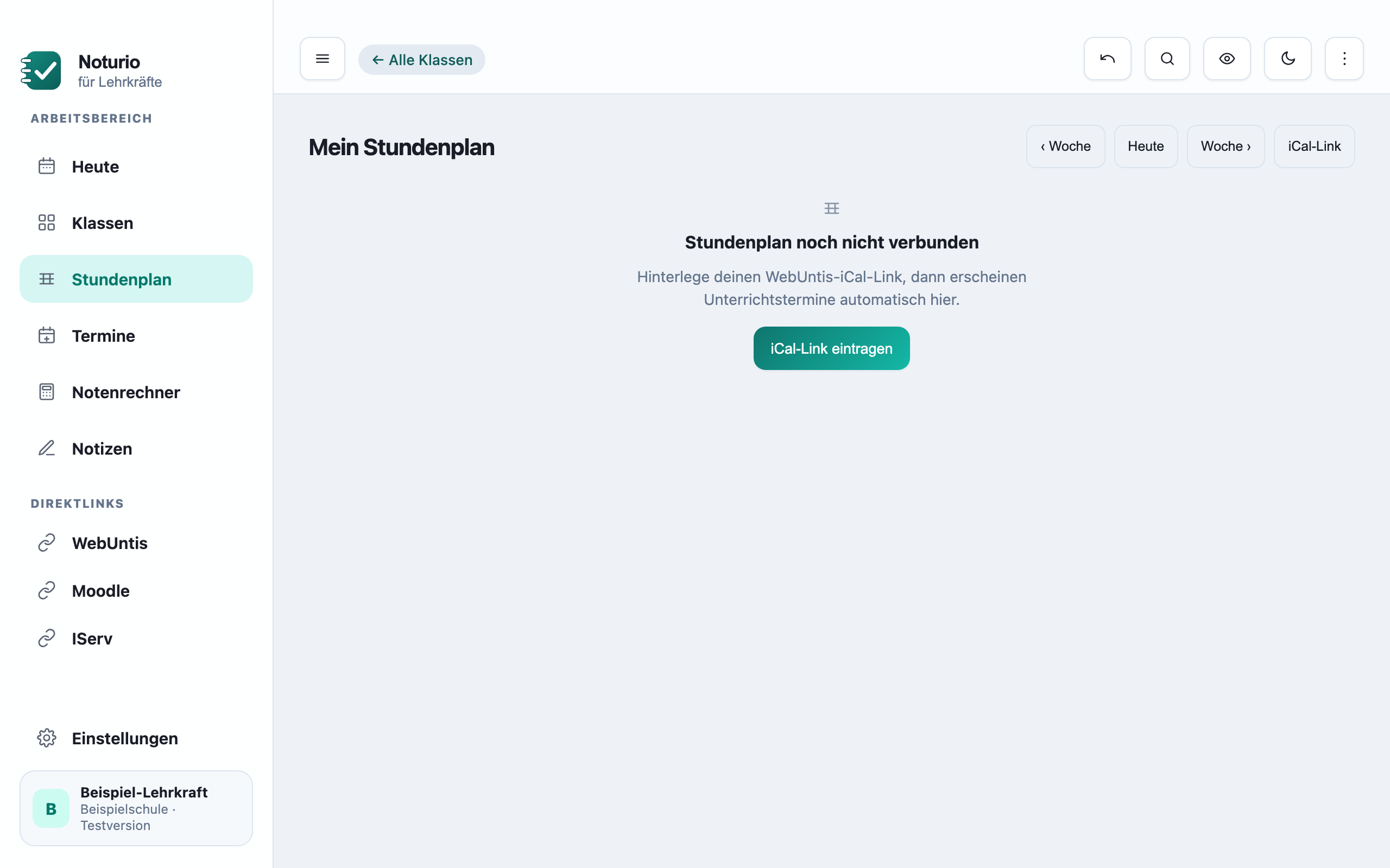 Stundenplan mit den Unterrichtsstunden
